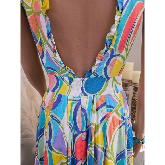 Fate White Multicolored Open Tie Back Pleated Maxi Dress - Picture 4 of 12